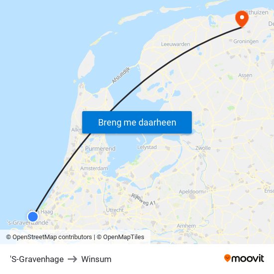 'S-Gravenhage to Winsum map