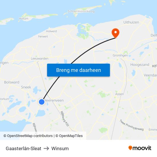 Gaasterlân-Sleat to Winsum map