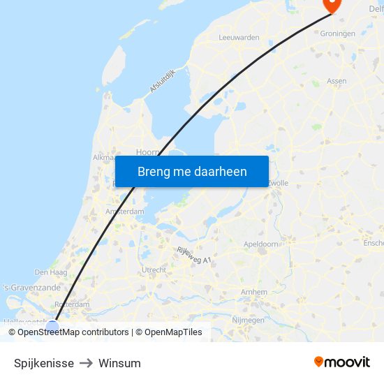 Spijkenisse to Winsum map