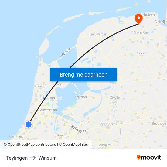 Teylingen to Winsum map