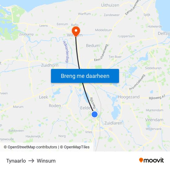 Tynaarlo to Winsum map