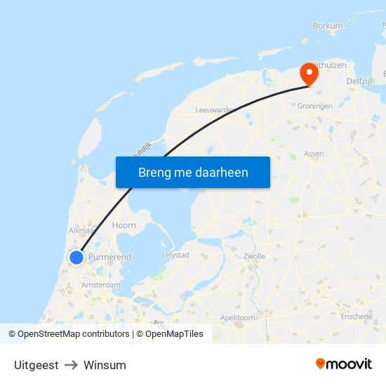 Uitgeest to Winsum map