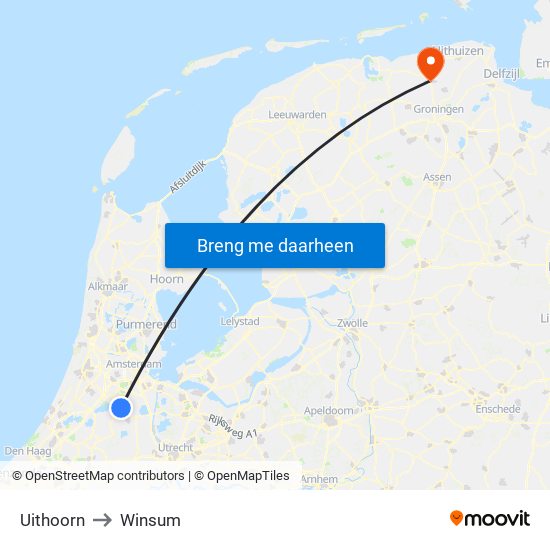 Uithoorn to Winsum map
