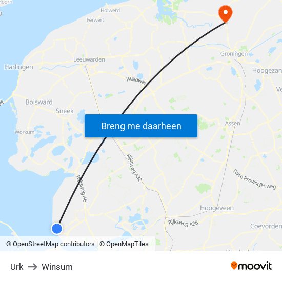 Urk to Winsum map