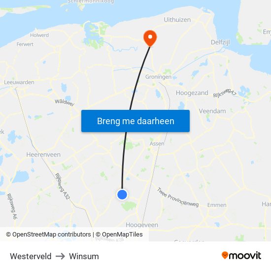 Westerveld to Winsum map