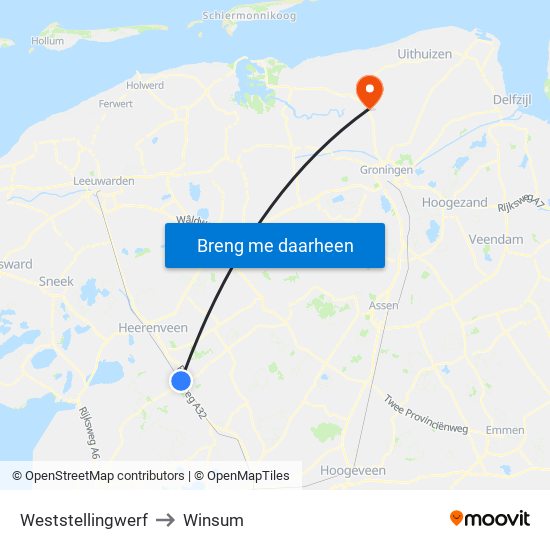 Weststellingwerf to Winsum map