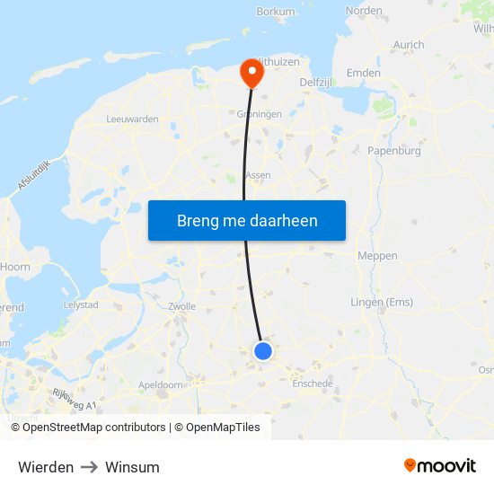 Wierden to Winsum map