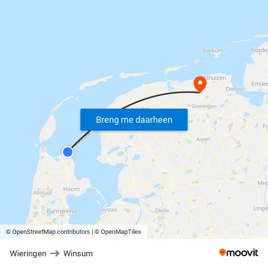 Wieringen to Winsum map