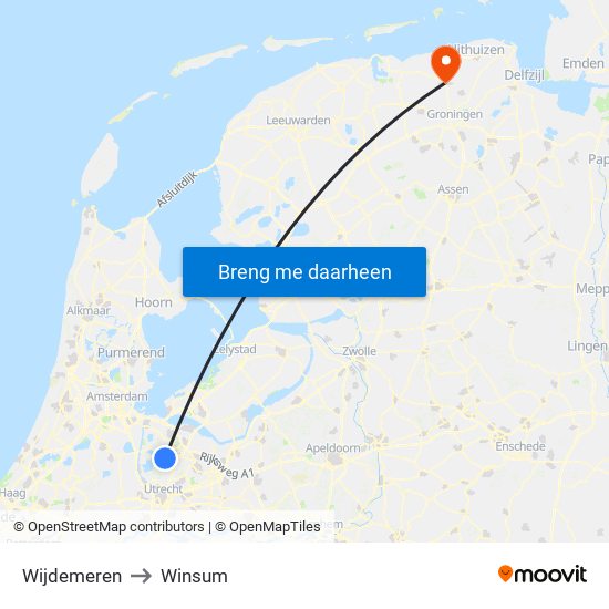 Wijdemeren to Winsum map