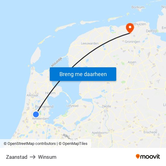 Zaanstad to Winsum map