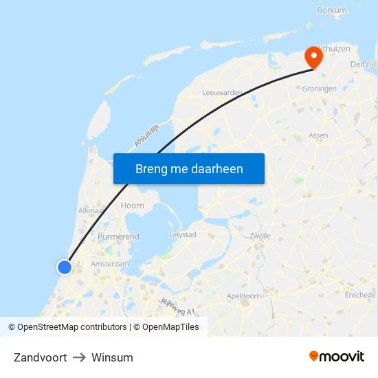Zandvoort to Winsum map