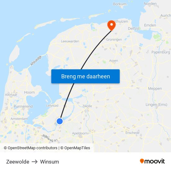 Zeewolde to Winsum map