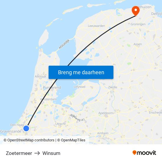 Zoetermeer to Winsum map