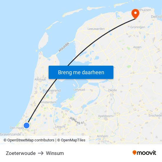 Zoeterwoude to Winsum map