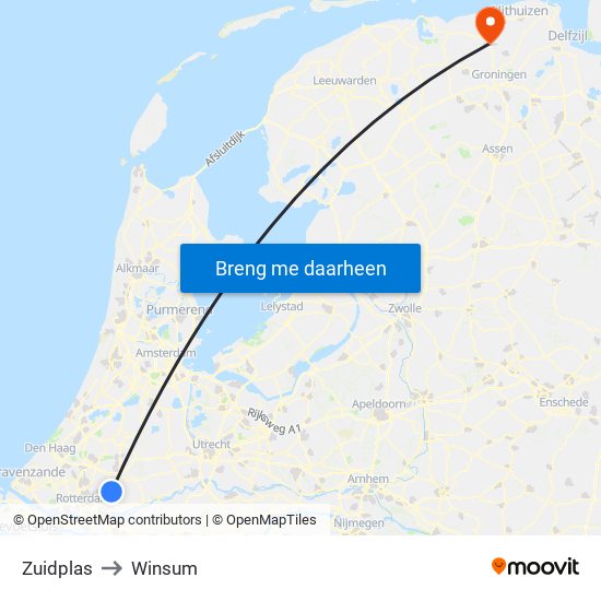 Zuidplas to Winsum map