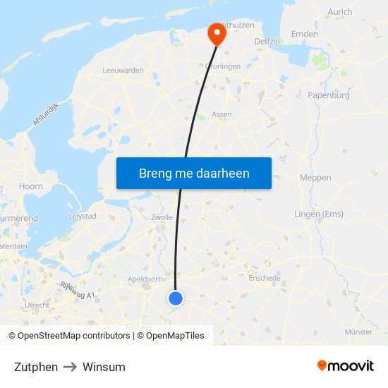 Zutphen to Winsum map