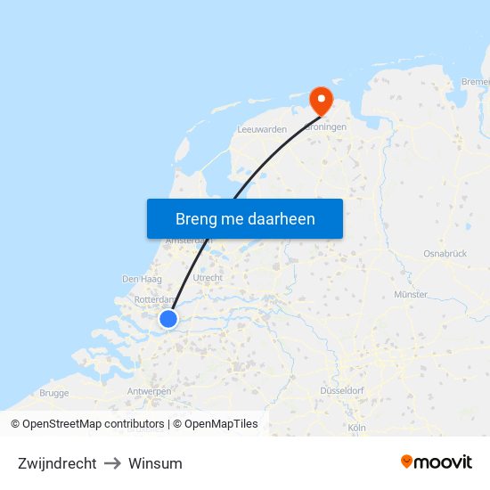 Zwijndrecht to Winsum map