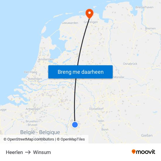 Heerlen to Winsum map