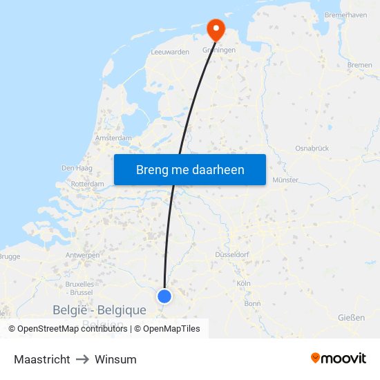 Maastricht to Winsum map
