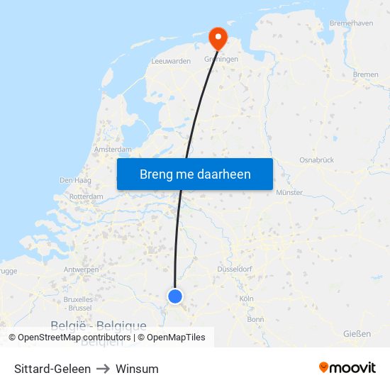 Sittard-Geleen to Winsum map