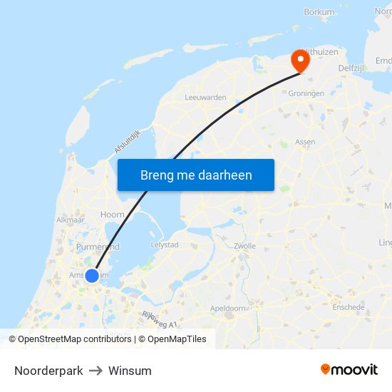 Noorderpark to Winsum map