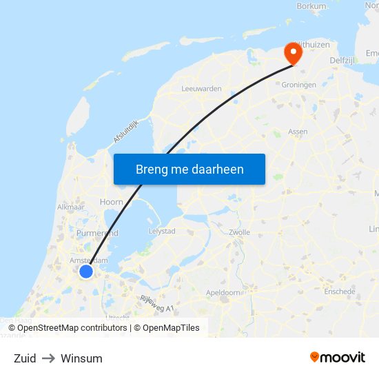 Zuid to Winsum map