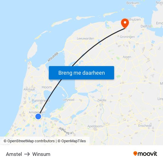 Amstel to Winsum map