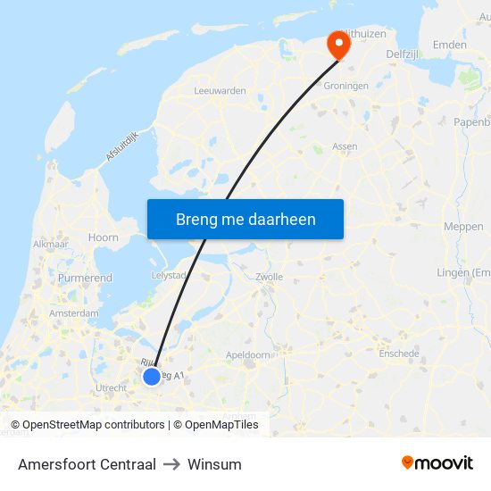 Amersfoort Centraal to Winsum map