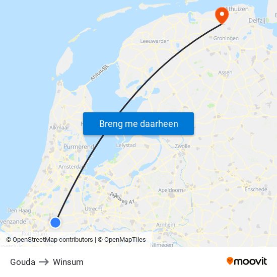 Gouda to Winsum map