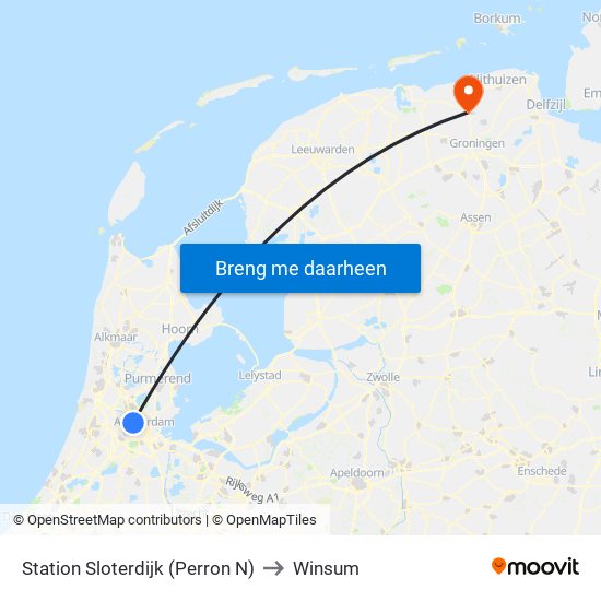 Station Sloterdijk (Perron N) to Winsum map