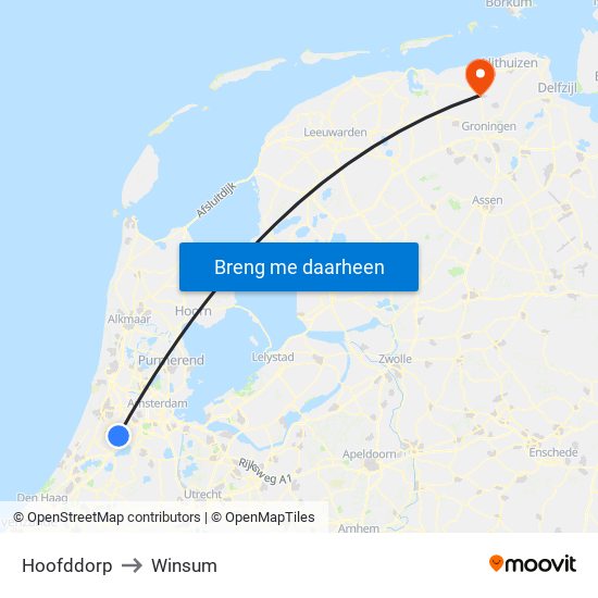 Hoofddorp to Winsum map