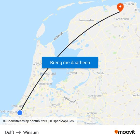 Delft to Winsum map