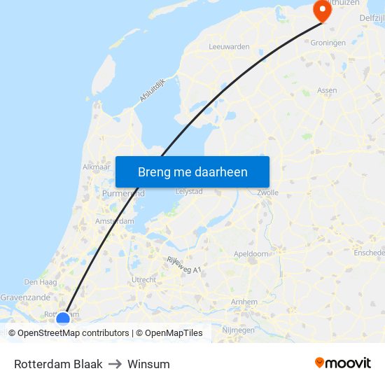 Rotterdam Blaak to Winsum map