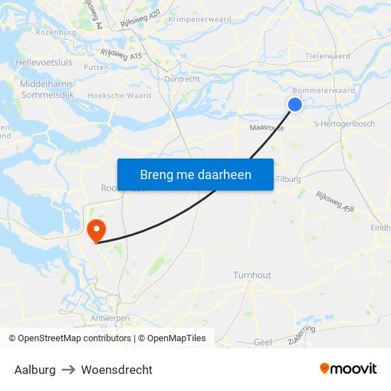 Aalburg to Woensdrecht map