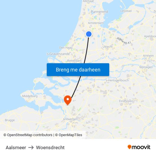 Aalsmeer to Woensdrecht map