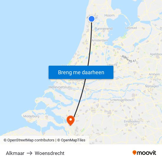 Alkmaar to Woensdrecht map