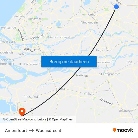 Amersfoort to Woensdrecht map