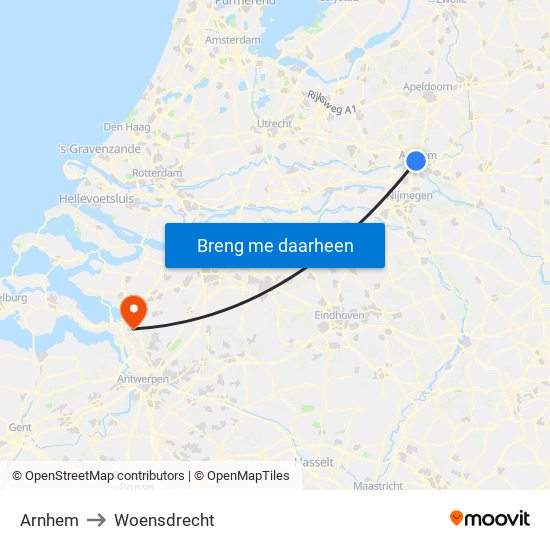 Arnhem to Woensdrecht map