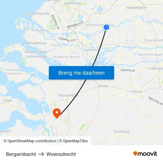 Bergambacht to Woensdrecht map