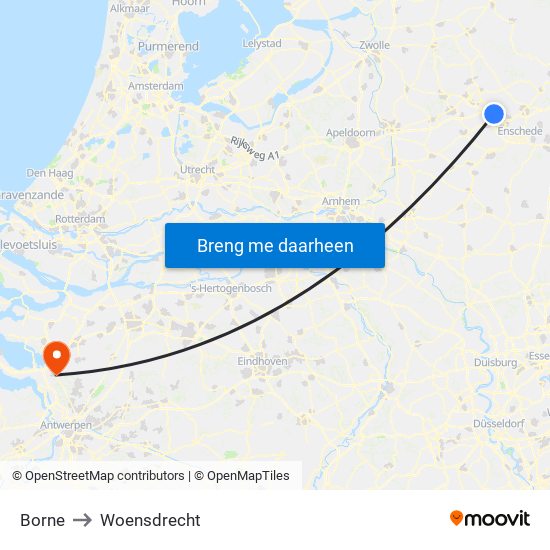 Borne to Woensdrecht map