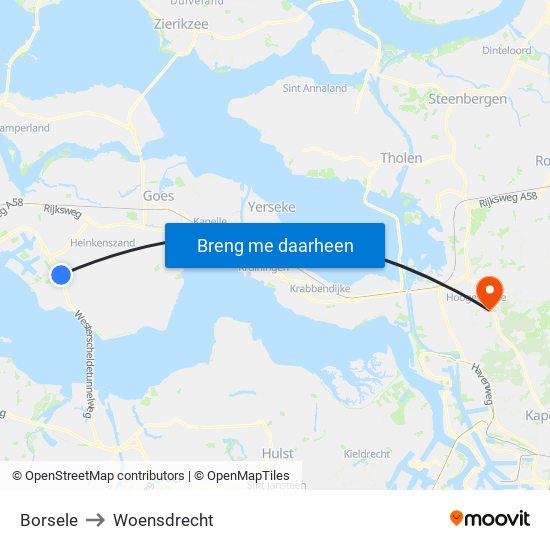 Borsele to Woensdrecht map