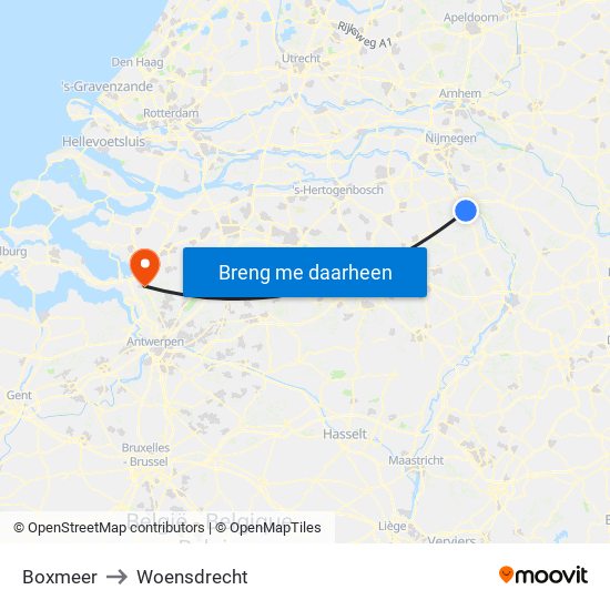 Boxmeer to Woensdrecht map