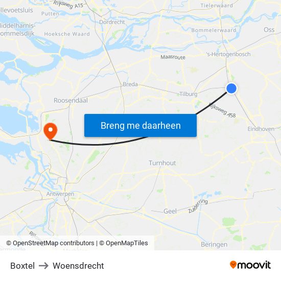 Boxtel to Woensdrecht map