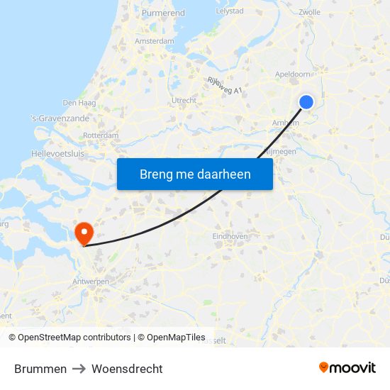 Brummen to Woensdrecht map