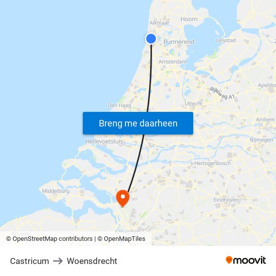 Castricum to Woensdrecht map