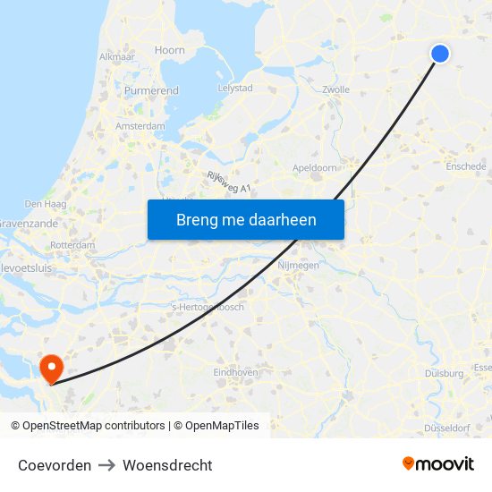 Coevorden to Woensdrecht map