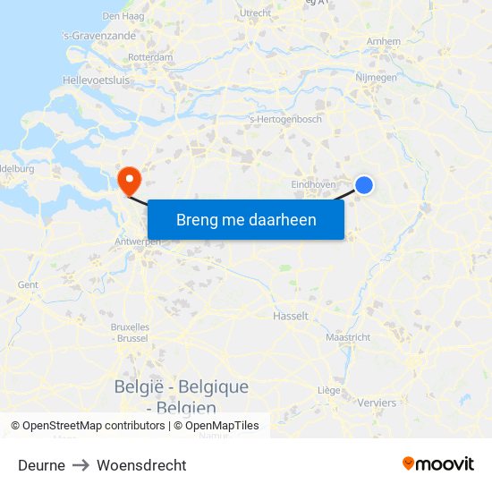 Deurne to Woensdrecht map