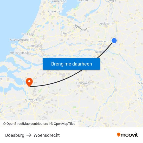 Doesburg to Woensdrecht map