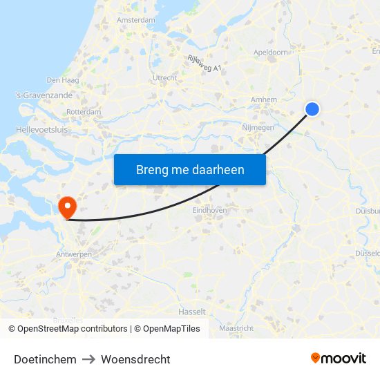 Doetinchem to Woensdrecht map