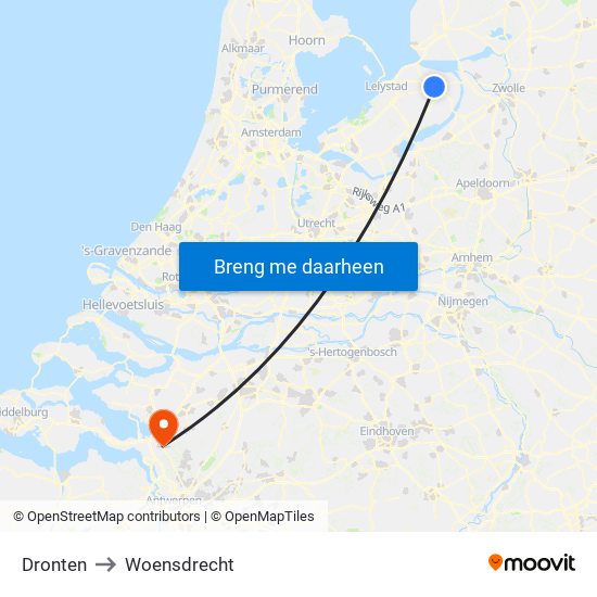 Dronten to Woensdrecht map